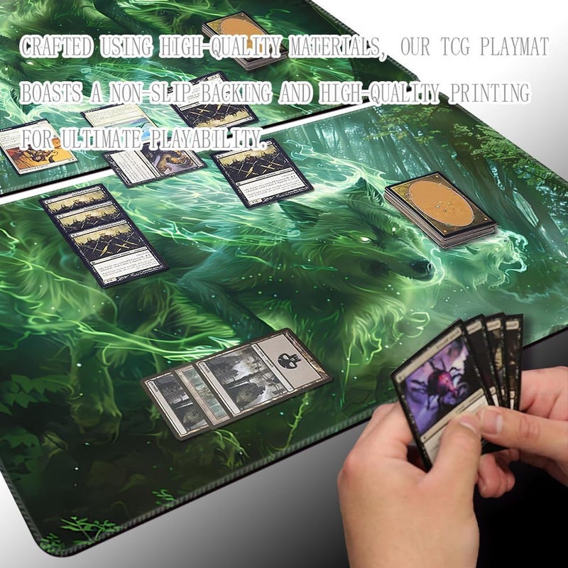 SIXTORE Store لعبة لوحية مميزة 24x14 بوصة سجادة لعب متوافقة لألعاب OCG CCG RPG MTG، سجادة مكتب (040322-ذئب أخضر) - Image 4